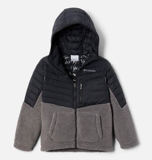 Black Kids' Columbia Powder Lite Novelty Hooded Jacket | XEVTO-3914