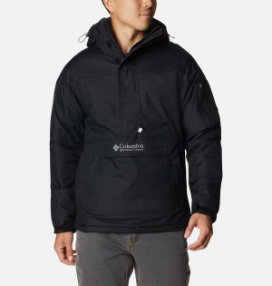 Black Men's Columbia Challenger Anorak Insulated Puffer Jacket | FTUVS-5016