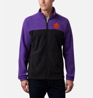 Black Men's Columbia Collegiate Flanker III - Clemson Fleece Jacket | UHRLE-9482