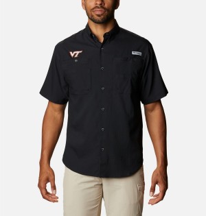 Black Men's Columbia Collegiate PFG Tamiami Short Sleeve - Virginia Tech Shirt | TCVSA-1052