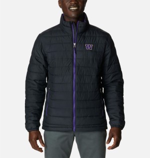 Black Men's Columbia Collegiate Powder Lite - Washington Insulated Puffer Jacket | VMNKP-2573