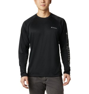 Black Men's Columbia Fork Stream Long Sleeve T-Shirt | ZWRUT-0928