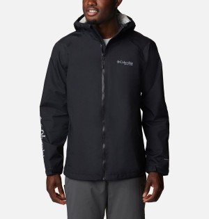 Black Men's Columbia PFG Omni-Tech 3D Rain Jacket | JIULR-0716