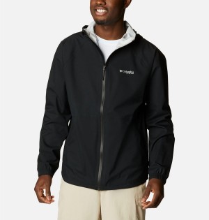 Black Men's Columbia PFG Skiff Guide Rain Jacket | NLZBU-6837