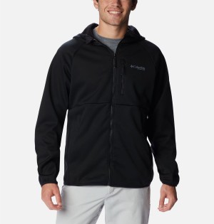 Black Men's Columbia PFG Terminal Stretch Hooded Softshell Jackets | UKORH-0594