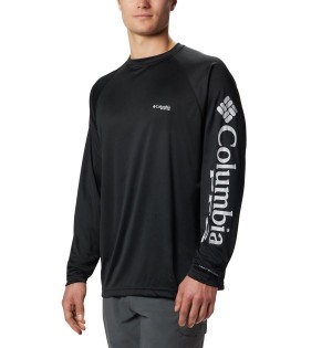 Black Men's Columbia PFG Terminal Tackle Long Sleeve T-Shirt | FDWGZ-9615