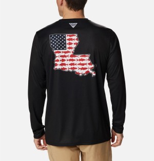 Black Men's Columbia PFG Terminal Tackle Statetriot Long Sleeve T-Shirt | TCWGA-9120