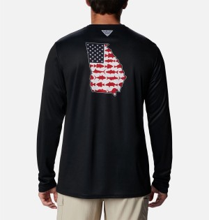 Black Men's Columbia PFG Terminal Tackle Statetriot Long Sleeve T-Shirt | UXCSF-9742