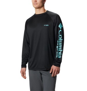 Black Men's Columbia PFG Terminal Tackle Long Sleeve T-Shirt | HAEVU-2314