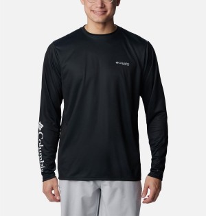 Black Men's Columbia PFG Terminal Tackle Statetriot Long Sleeve T-Shirt | ONLEF-2149