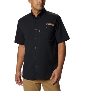 Black Men's Columbia PHG Bucktail Short Sleeve Woven Shirt | PVIAT-9146