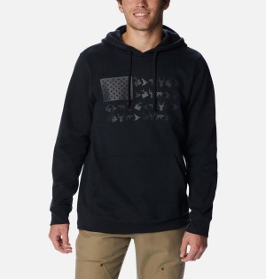 Black Men's Columbia PHG Game Flag II Hoodie | KFUPR-9128