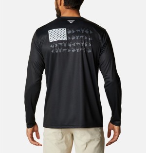 Black Men's Columbia PHG Terminal Shot Game Flag Long Sleeve T-Shirt | GFAQD-5982