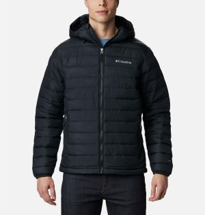 Black Men's Columbia Powder Lite Hooded Insulated Puffer Jacket | JPXRM-9502