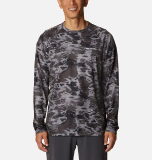 Black Men's Columbia Summerdry Printed Long Sleeve T-Shirt | EVFJC-1524