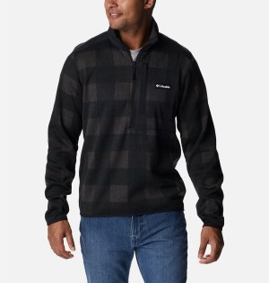 Black Men's Columbia Sweater Weather II Printed Fleece Half Zip Pullover | RBGED-3269