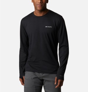 Black Men's Columbia Tech Trail Long Sleeve Crew II T-Shirt | VXWAF-8147