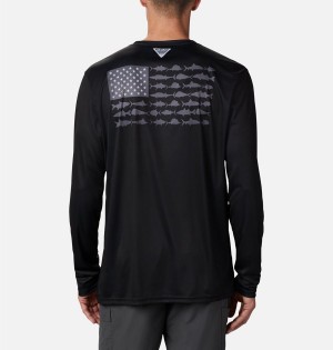 Black Men's Columbia Terminal Tackle PFG Fish Flag Long Sleeve T-Shirt | VLXTM-2793