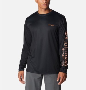 Black Men's Columbia Terminal Tackle PFG Logo Print Long Sleeve T-Shirt | QPHCZ-5809