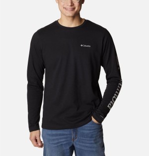 Black Men's Columbia Thistletown Hills Long Sleeve Logo T-Shirt | CFTXV-2318