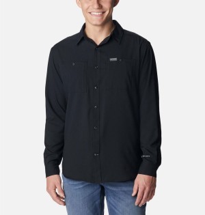 Black Men's Columbia Utilizer Woven Long Sleeve Shirt | ECGIY-8615