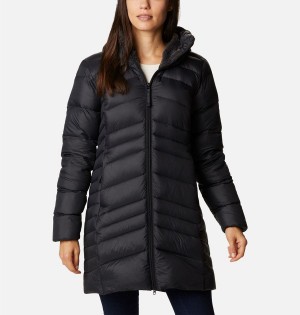 Black Women's Columbia Autumn Park Hooded Mid Puffer Jacket | FJIRN-7526