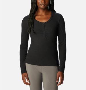 Black Women's Columbia Calico Basin Ribbed Long Sleeve T-Shirt | DPWEG-3097