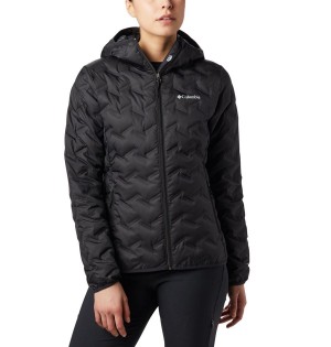 Black Women's Columbia Delta Ridge Hooded Puffer Jacket | RIVXW-3548