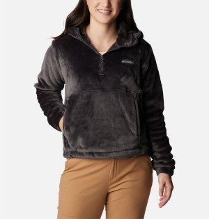 Black Women's Columbia Fire Side Fleece Hoodie Pullover | IPVOB-3902