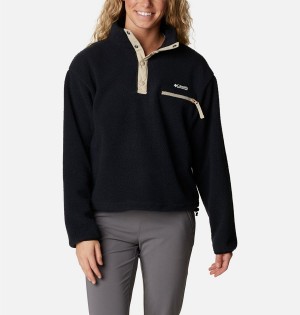 Black Women's Columbia Helvetia Cropped Half Snap Fleece Pullover | URTOB-8042