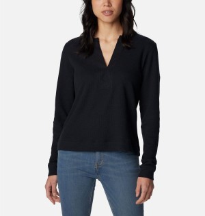 Black Women's Columbia Holly Hideaway Waffle Long Sleeve Pullover | DZGIV-5869