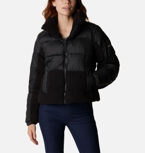 Black Women's Columbia Leadbetter Point Sherpa Hybrid Puffer Jacket | NFOAI-3019