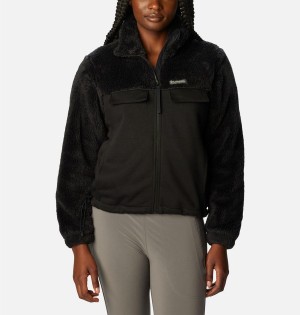 Black Women's Columbia Lodge Hybrid Sherpa Full Zip Fleece Jacket | KTQEG-2681