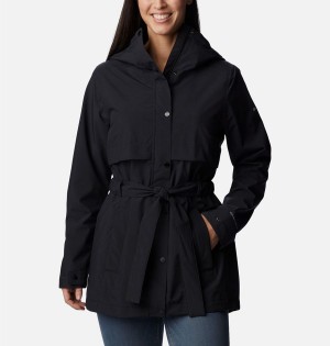 Black Women's Columbia Long Valley Trench II Rain Jacket | SDBYT-5609