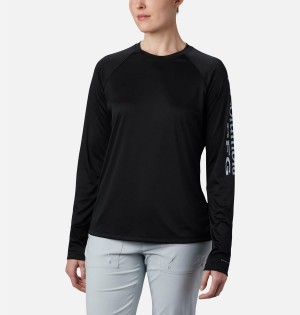 Black Women's Columbia PFG Tidal II Long Sleeve T-Shirt | ZQAJS-1346