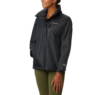 Black Women's Columbia Pouration Rain Jacket | NIQMF-2809