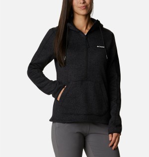 Black Women's Columbia Sweater Weather Fleece Pullover Hoodie | ENFMR-2418