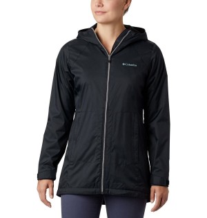 Black Women's Columbia Switchback Lined Long Rain Jacket | MITRZ-4160