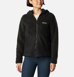 Black Women's Columbia Winter Pass Sherpa Hooded Full Zip Fleece Jacket | LMVRK-3410