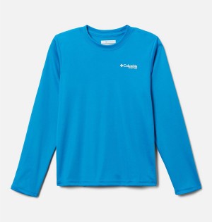 Blue Kids' Columbia PFG Terminal Tackle Drag Time Long Sleeve T-Shirt | TBXVW-4251