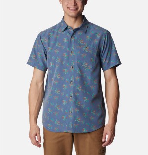 Blue Men's Columbia Captree Island Short Sleeve Shirt | VEWBU-0176