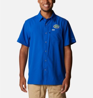 Blue Men's Columbia Collegiate PFG Slack Tide Camp - Florida Shirt | HJYAS-2146