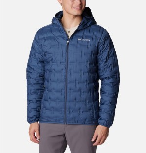 Blue Men's Columbia Delta Ridge Hooded Insulated Puffer Jacket | PAMWU-8491