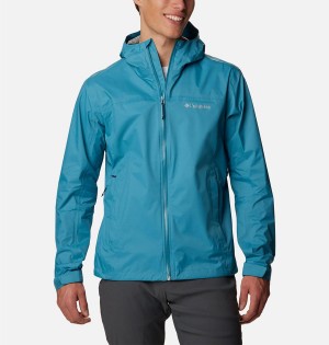 Blue Men's Columbia EvaPOURation Rain Jacket | HZJTG-5698