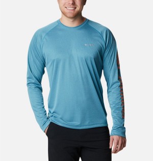 Blue Men's Columbia Fork Stream Heather Long Sleeve T-Shirt | YHOCV-0915