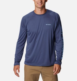 Blue Men's Columbia Fork Stream Long Sleeve T-Shirt | QKODV-0142