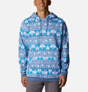 Blue Men's Columbia Logo Printed Hoodie | TVJEH-6017