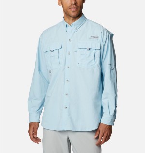 Blue Men's Columbia PFG Bahama II Long Sleeve Shirt | SCLMH-6378