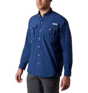 Blue Men's Columbia PFG Bahama II Long Sleeve Shirt | WNFSY-3492