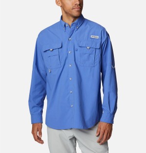 Blue Men's Columbia PFG Bahama II Long Sleeve Shirt | PJZUB-5394